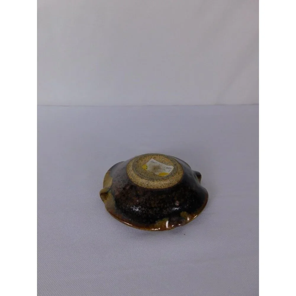 Vintage Crushed Glass Ceramic Ashtray Brown Green Multicolor Pottery Retro Decor